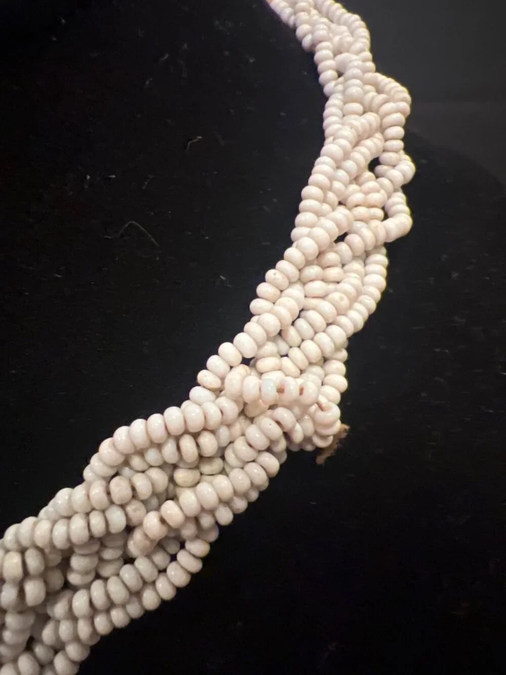 Vintage White Beaded Necklace With Brass-Tone Chain & Bead Accent Pendant READ